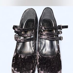 Dolls Kill Black Velvet Double Strap Heels